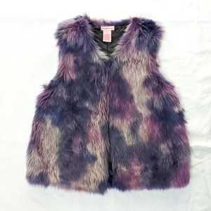 Design History Girls Tie Dye Faux Fur Vest Purple/Gray Large